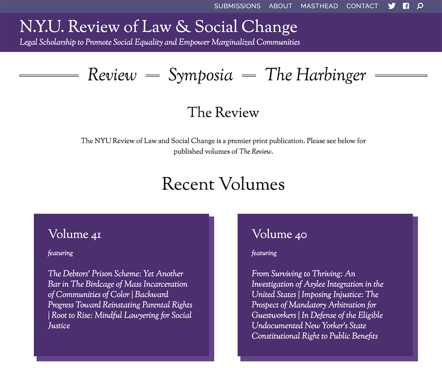 NYU: Review of Law and Social Change: Journal Overview