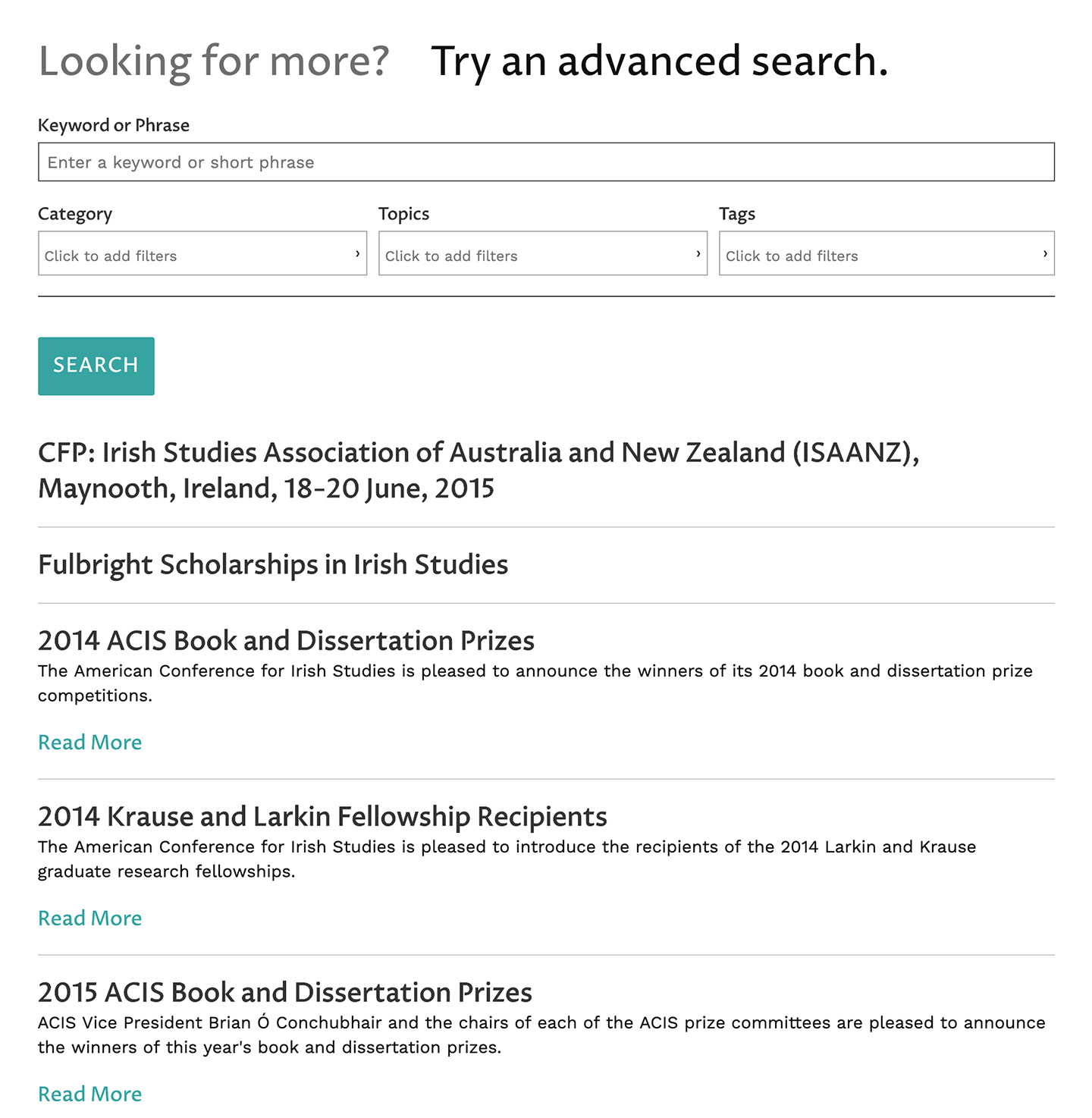 American Conference for Irish Studies (ACIS): ACIS: Advanced Conference Search