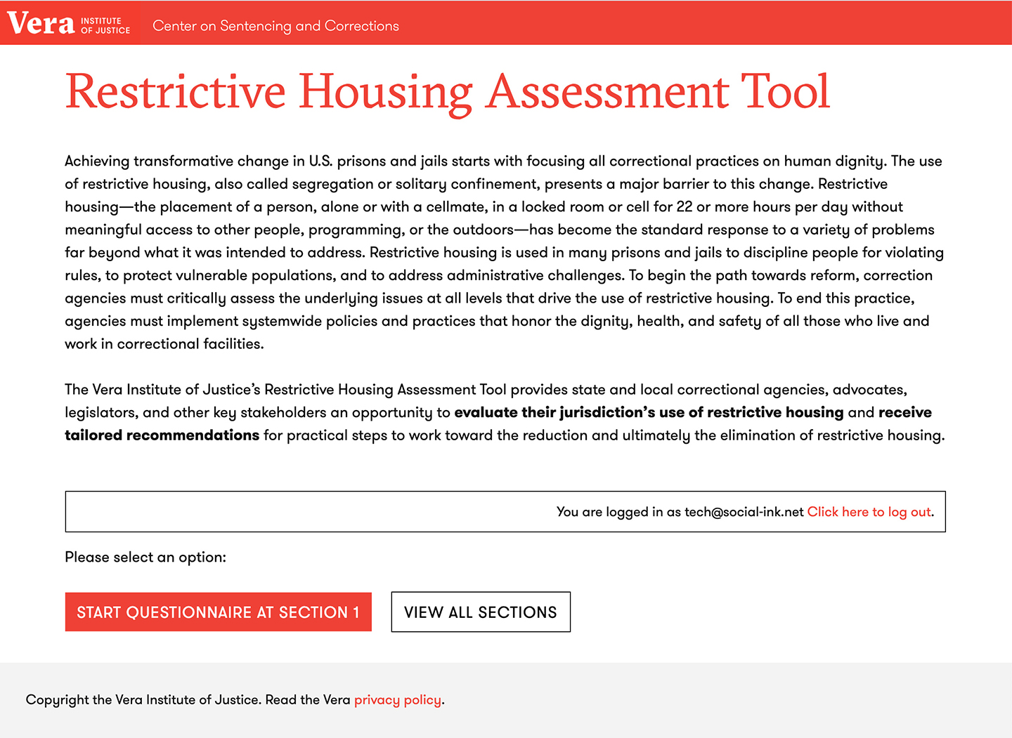 Restrictive Housing Assessment Tool from the Vera Institute of Justice: Restrictive Housing Assessment Tool - Home