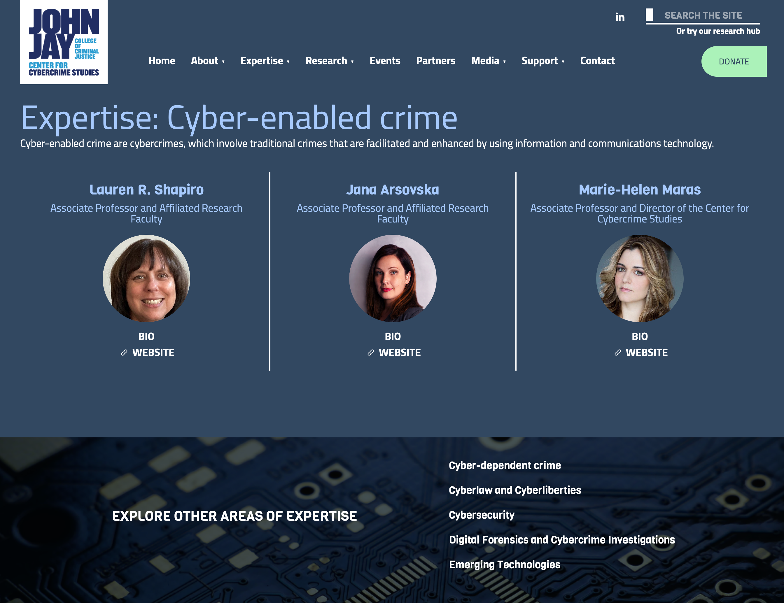 Center for Cybercrime Studies at CUNY John Jay College of Criminal Justice: Expertise UX