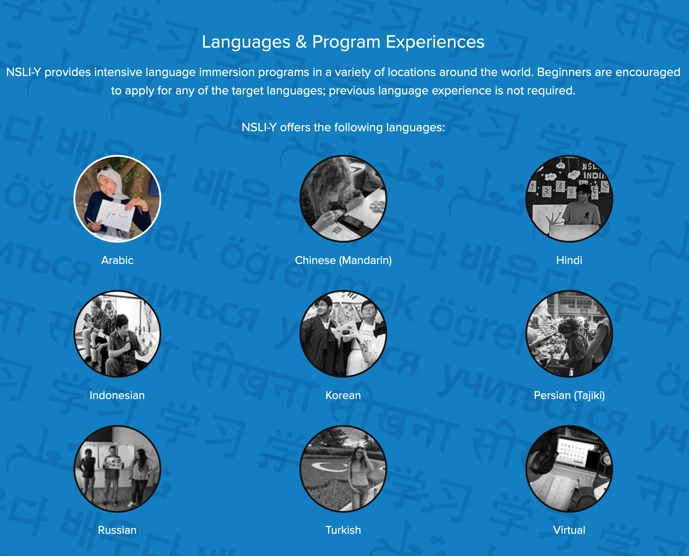 NSLI for Youth: NSLI-Y Languages