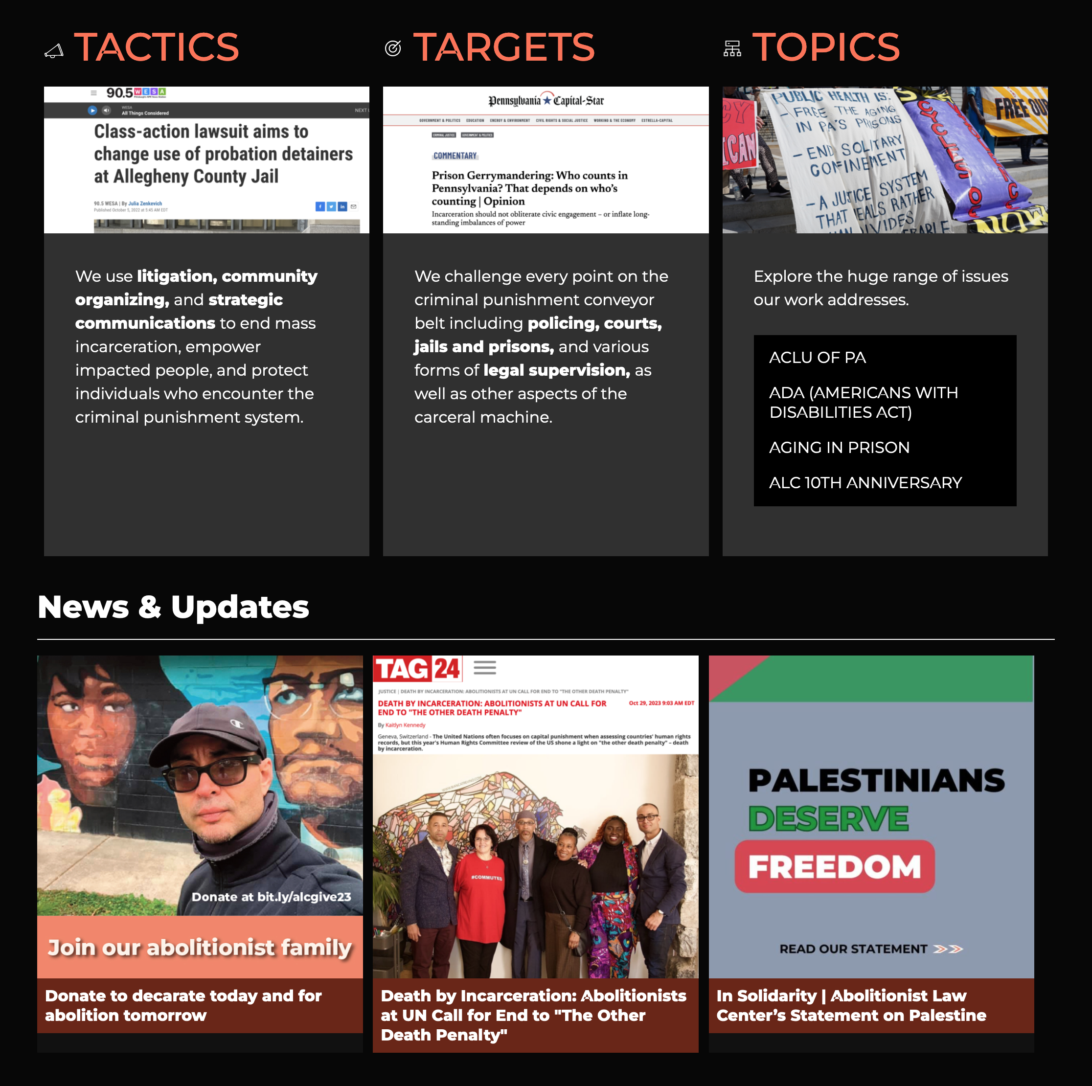 Abolitionist Law Center: Tactics Topics and Targets