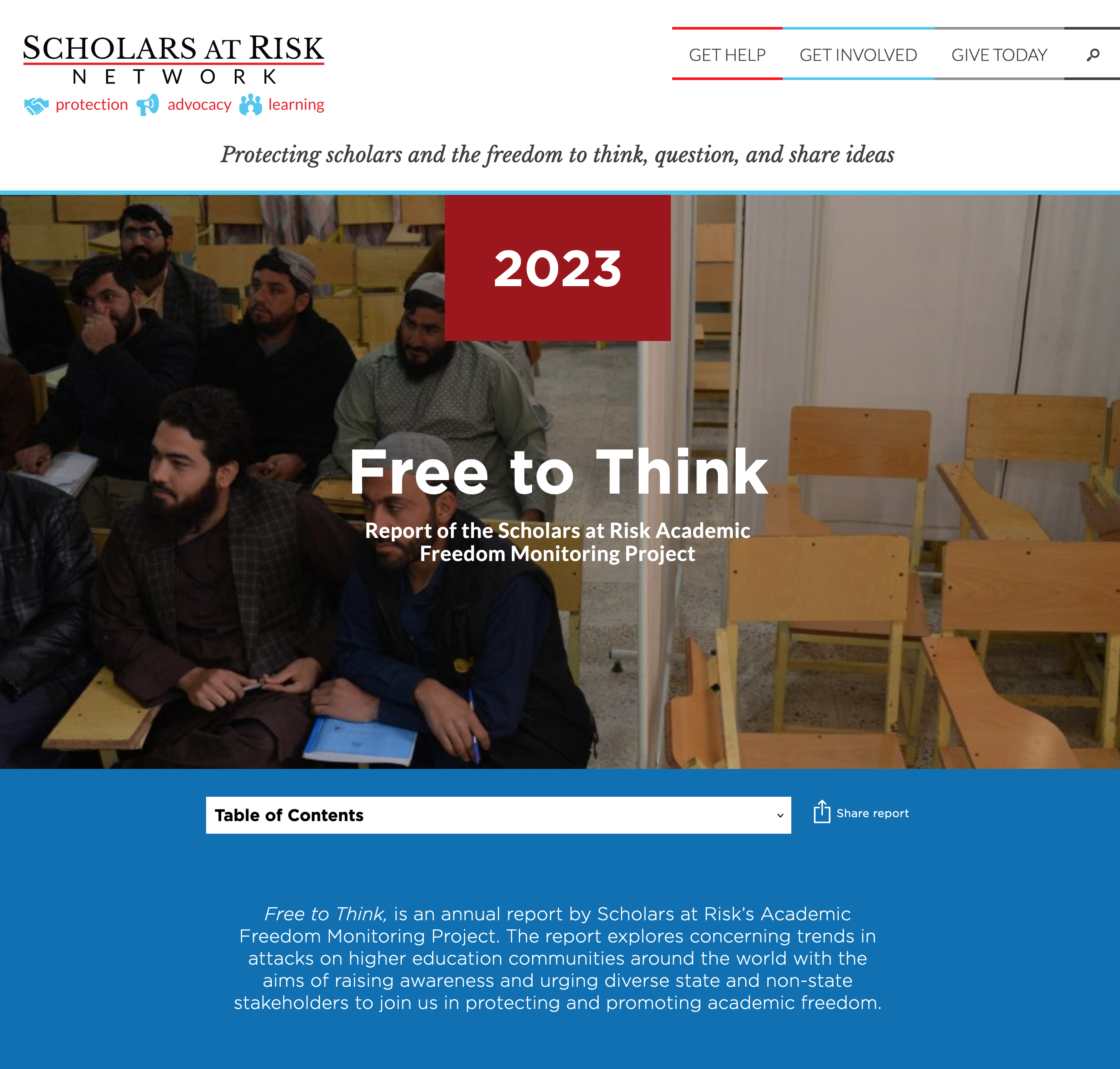 Scholars at Risk: Free to Think 2023: Cover