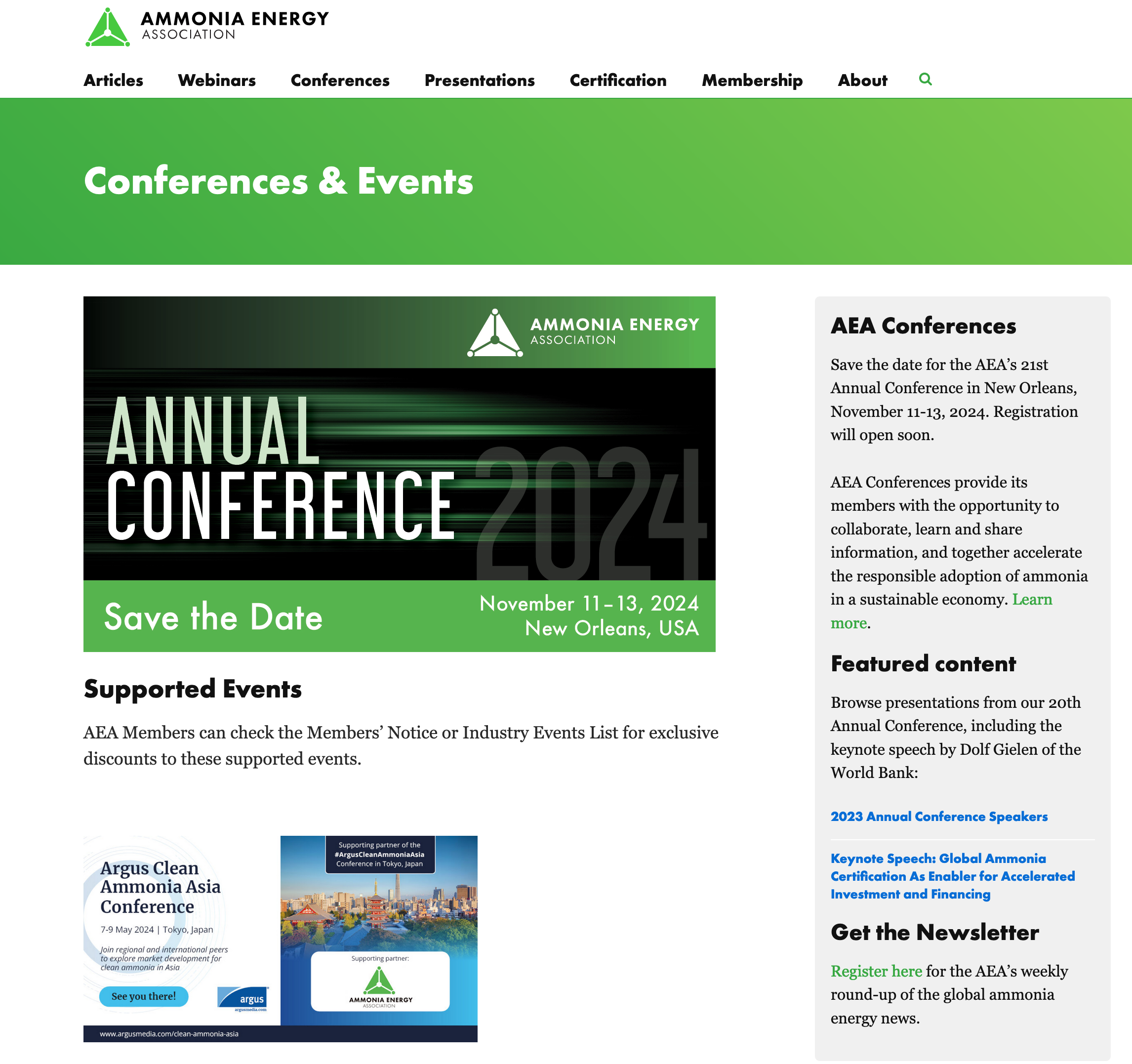 Ammonia Energy Association: MVP Re-launch: Conferences