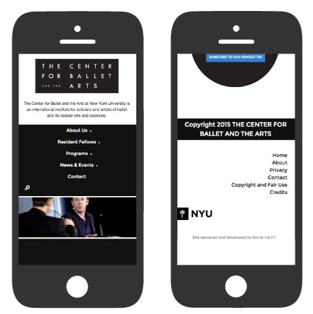 NYU's Center for Ballet and the Arts: Mobile Responsive Design (RWD)