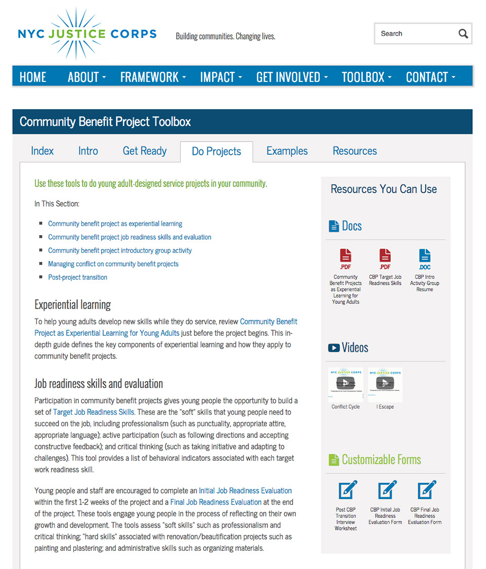 CUNY PRI: NYC Justice Corps: Community Projects Page with Customizable Forms