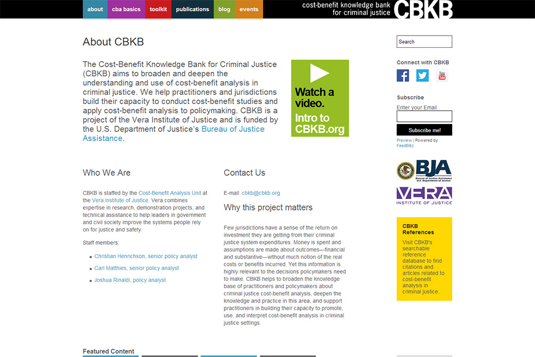 Cost-Benefit Knowledge Bank for Criminal Justice (Vera Institute of Justice - CBKB): CBKB About