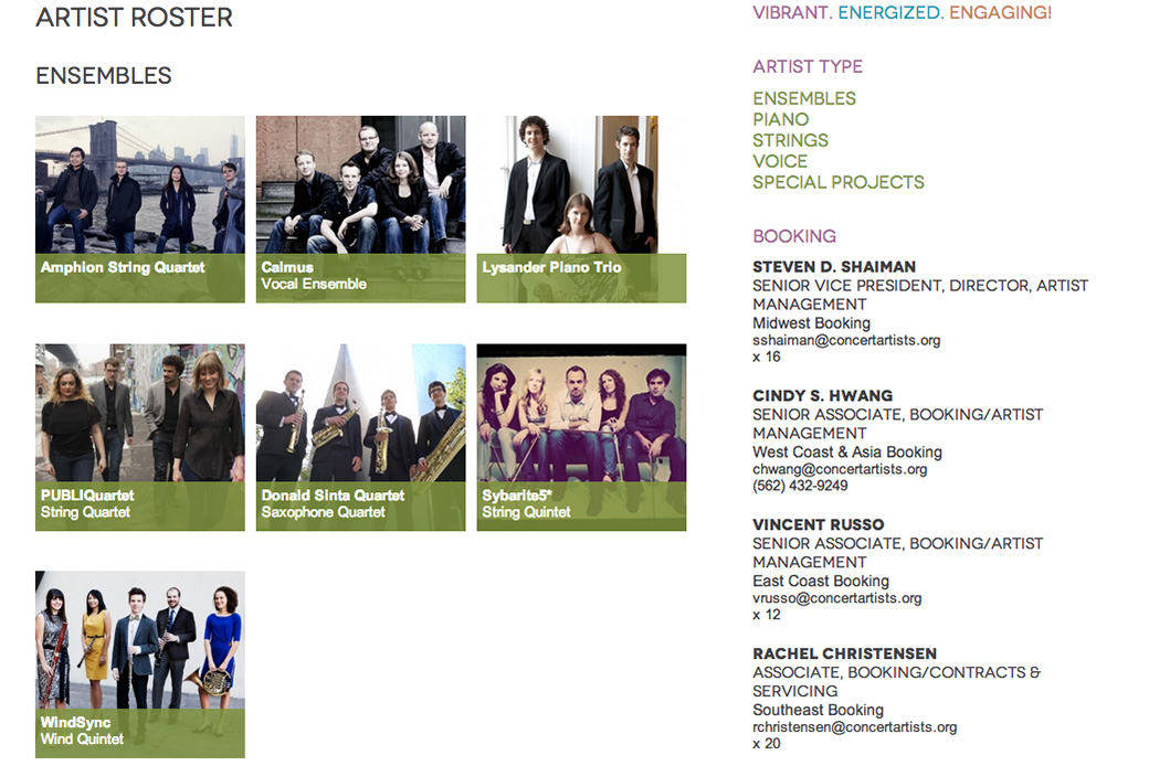 Concert Artists Guild: Concert Artists Guild Artist Index
