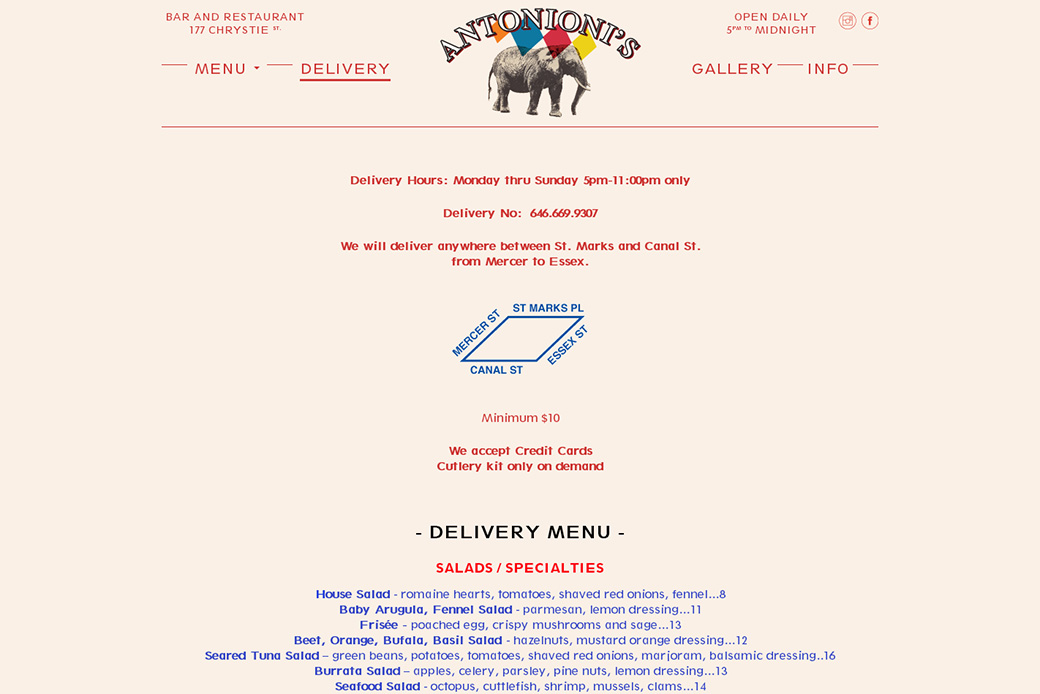 Antonioni's: Antonioni's Delivery Info