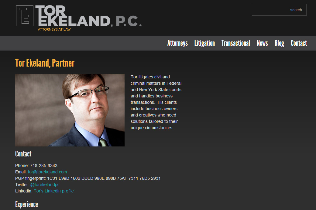 Tor Ekeland, PC: Tor Ekeland PC Partner Profile