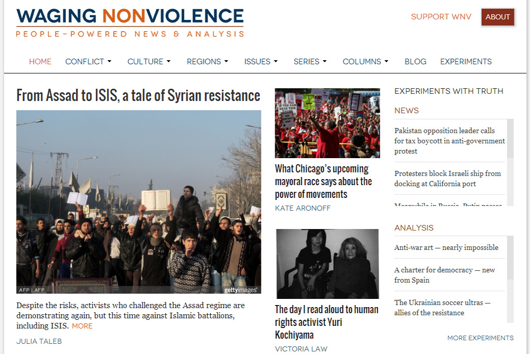 Waging Nonviolence: Waging Nonviolence Homepage by Social Ink