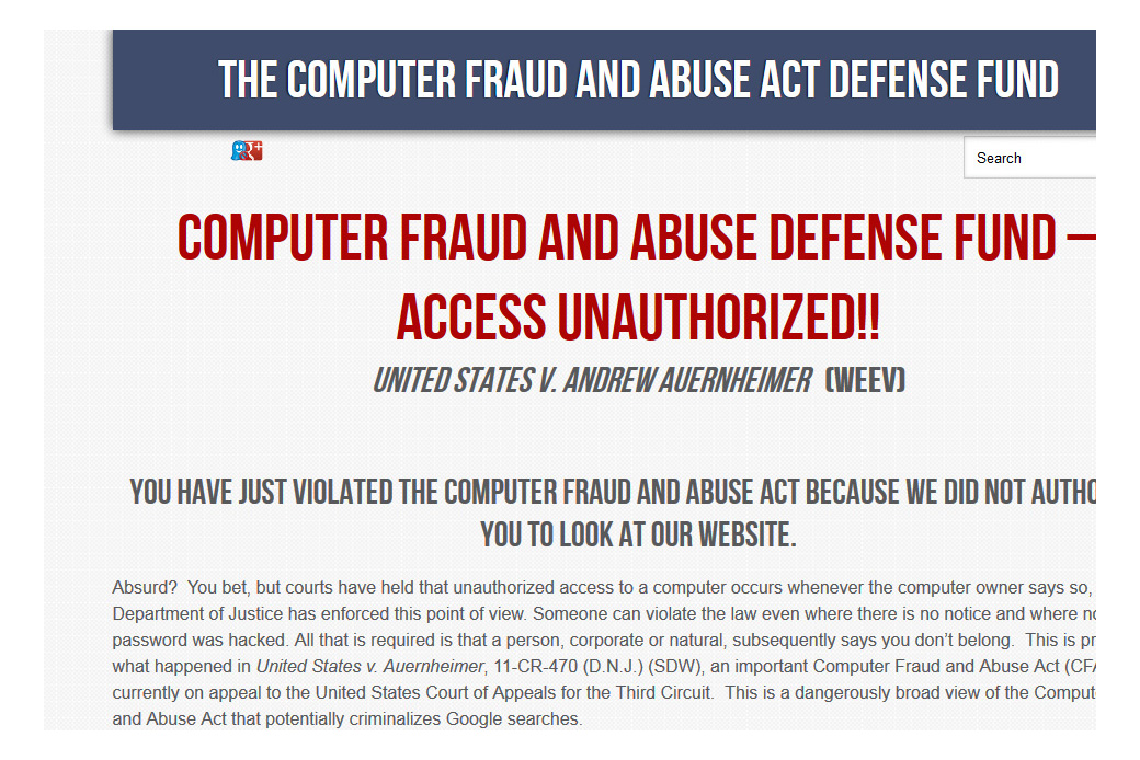 The Computer Fraud and Abuse Act Legal Defense Fund: CFAA Homepage