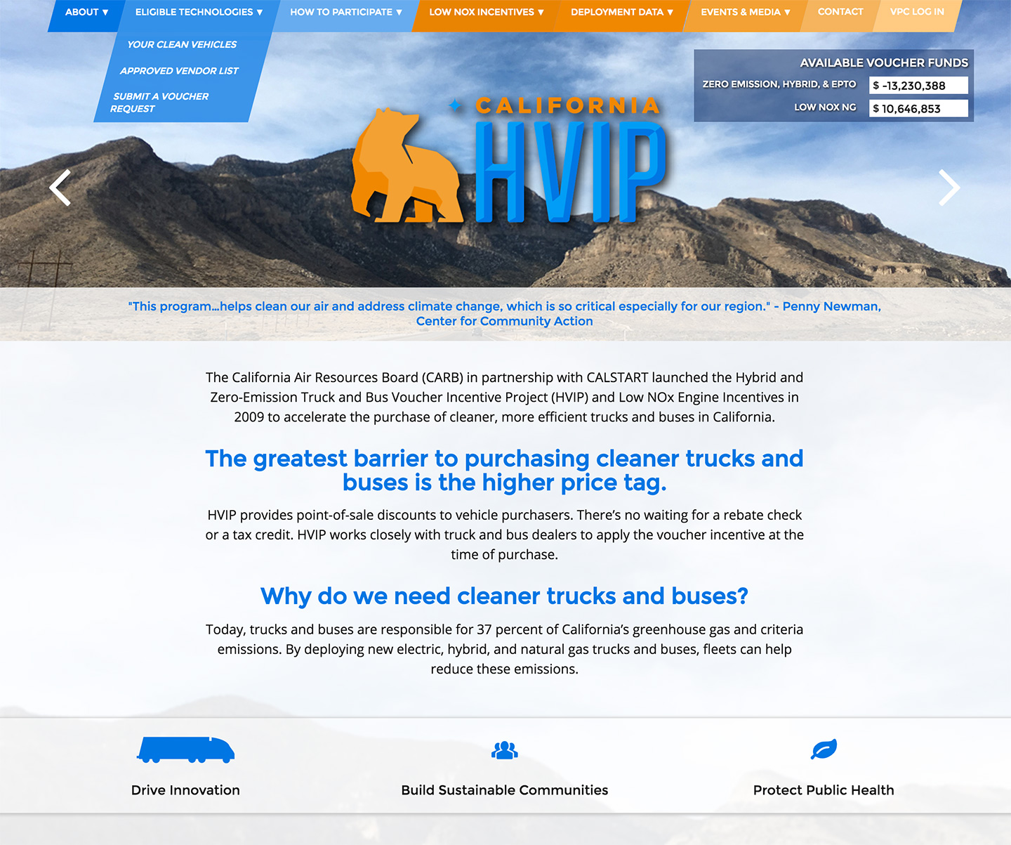 California Hybrid and Zero-Emission Truck and Bus Voucher Incentive Project: CalHVIP Homepage