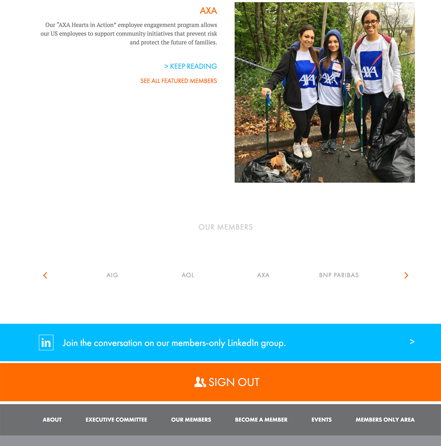 Corporate Volunteers of New York: Featured content and dynamic footer