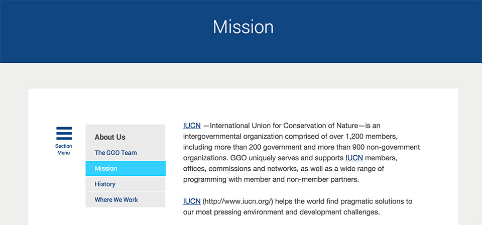 IUCN Global Gender Office: In-page subnavigation