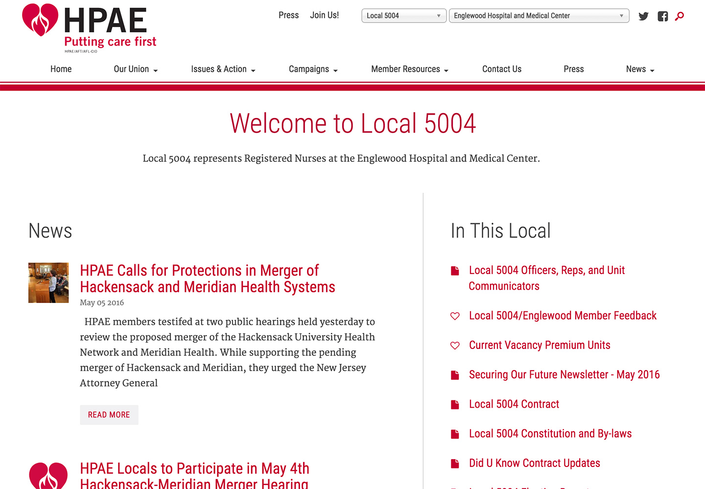 HPAE - Health Professionals and Allied Employees: Local Hub