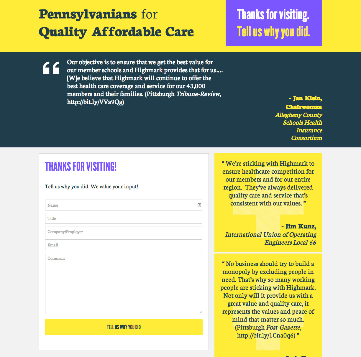 Pennsylvanians for Quality Affordable Healthcare: Devoted Contact Page